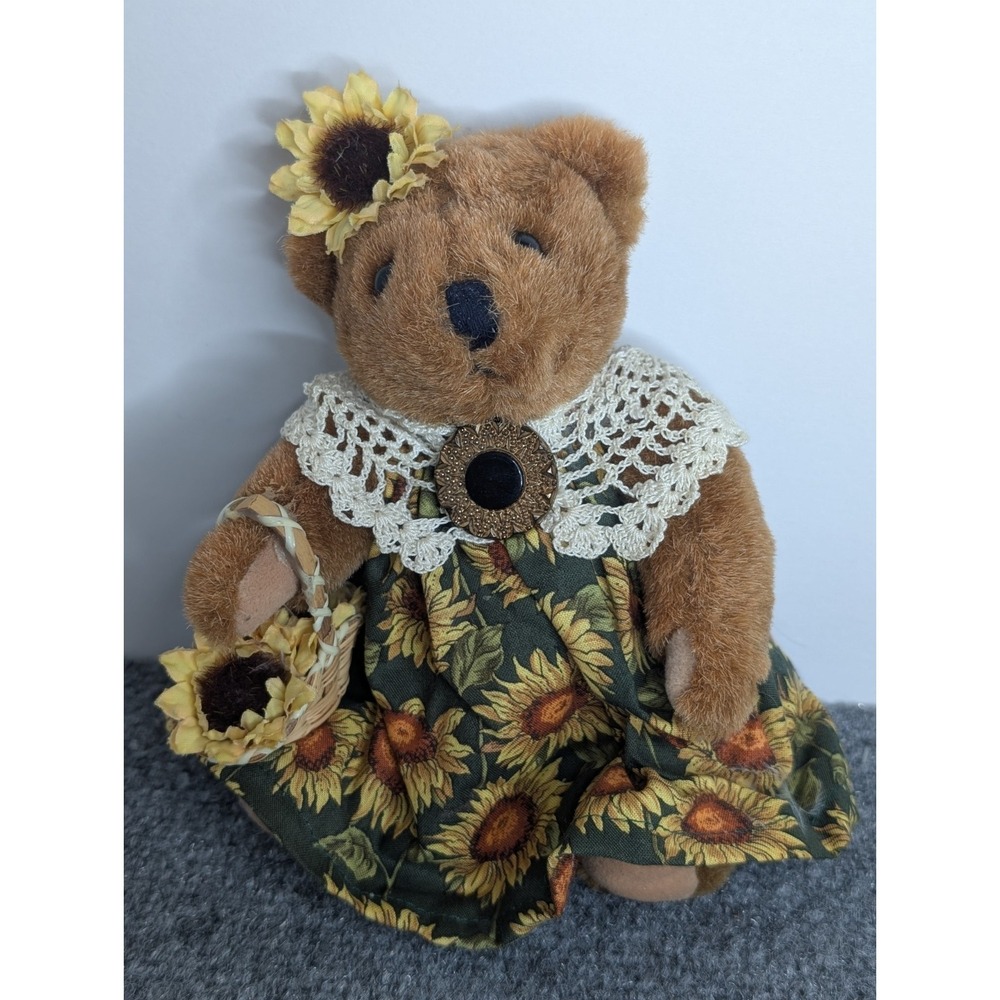 Sunflower Dress Plush Bear With Flower Basket & Shawl Tan/ Brown‎ 6" Tall